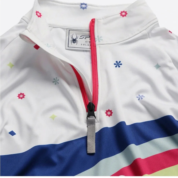 Spyder Girls M Medium Surface Half Zip Zip T-Neck White Blue NWT - Picture 9 of 11